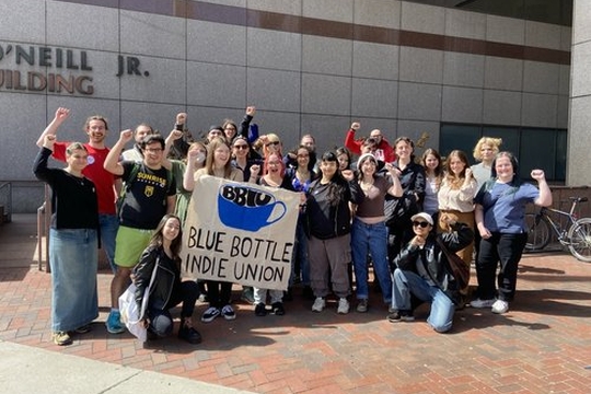 Blue Bottle Union members in front of the NLRB offices