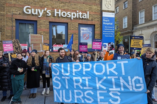 Striking hospital workers turn up at RMT rally in show of support for rail  staff